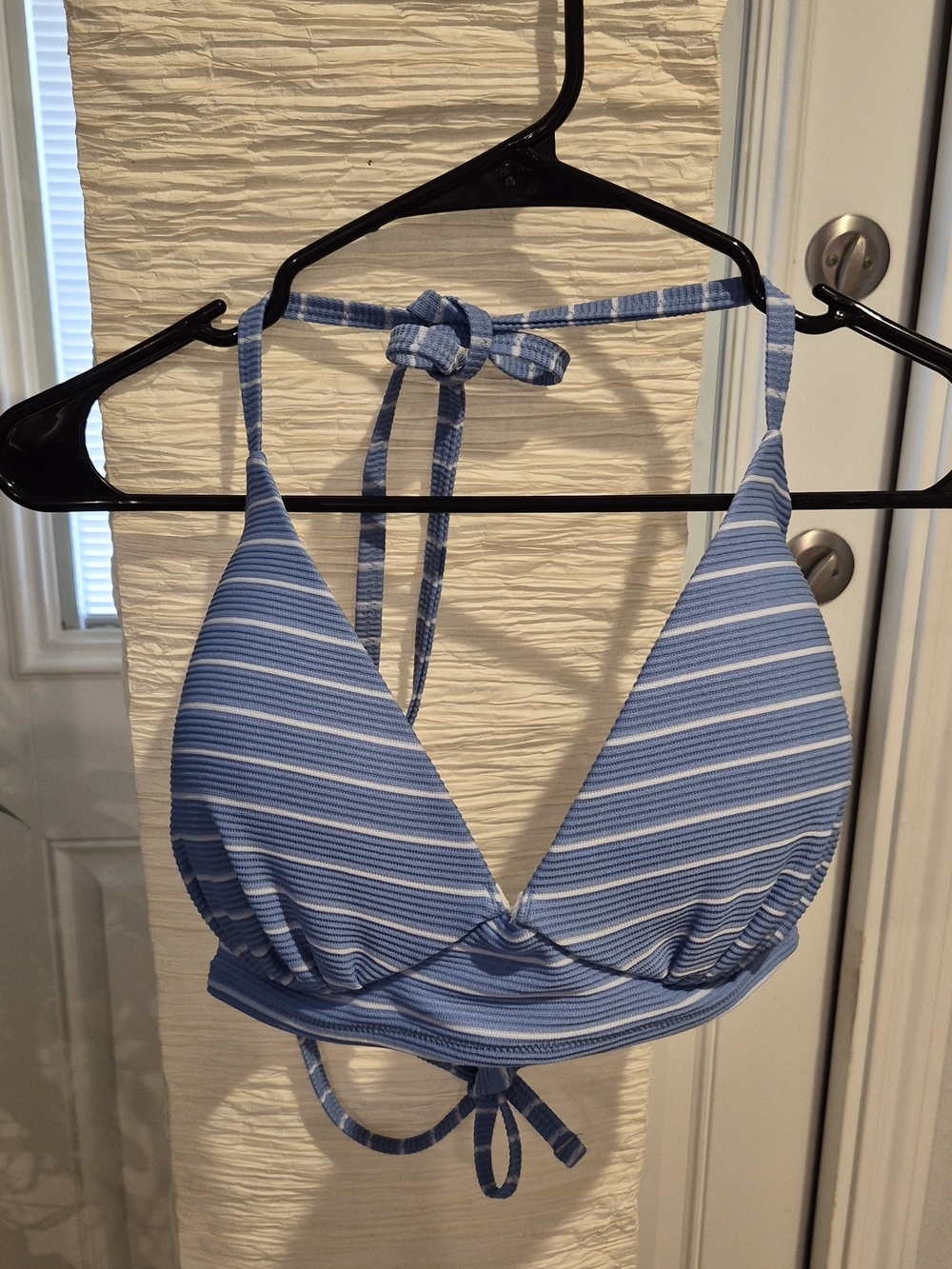 Shade & Shore Light Blue and White Striped Halter One-Piece